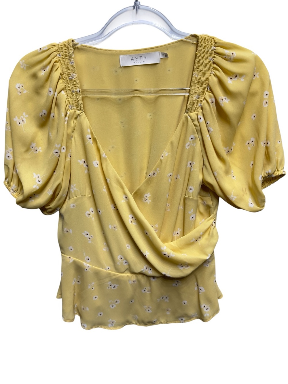 Silky Chiffon Knit French Toile Floral Babydoll Peplum Puffy Blouse Top